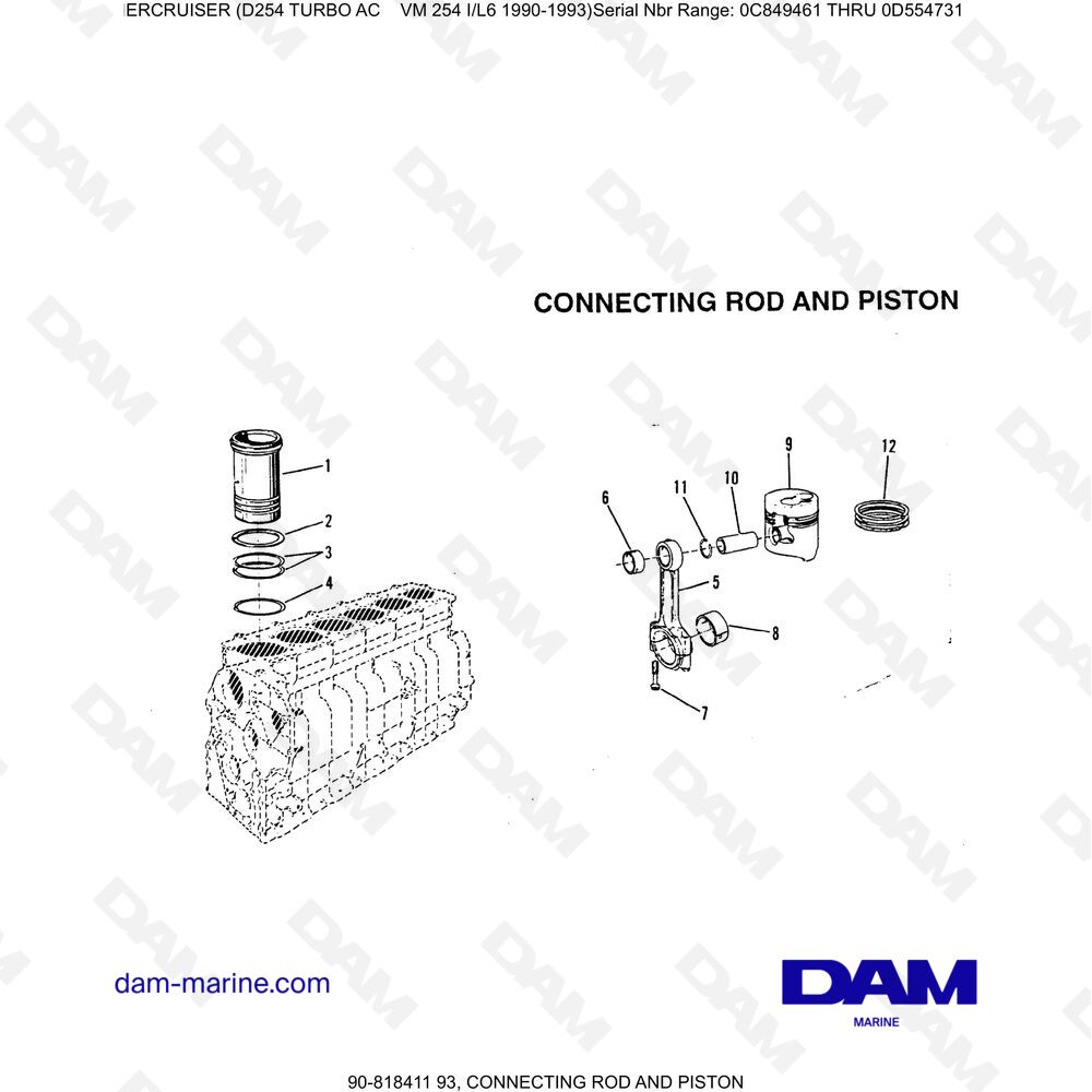 Spare parts and exploded views for Mercruiser D254 TURBO AC